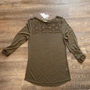 Olive green top with open lace detail